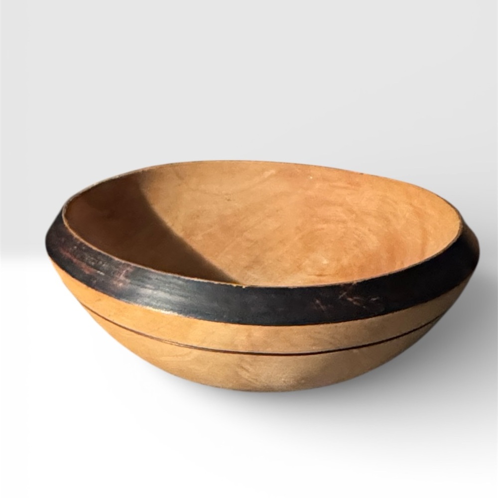 Handcrafted Wooden Bowl with Dark Rim